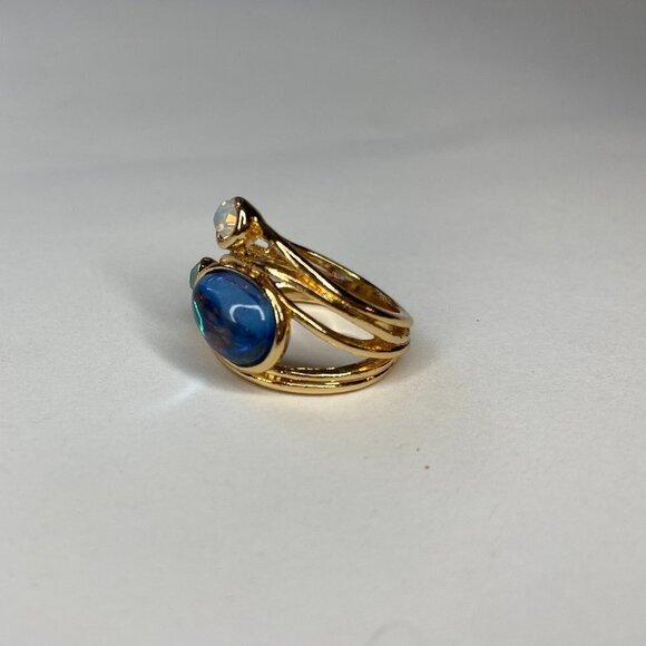 *NEW* Cocktail Ring - Gold tone Peacock Coloured Rhinestones - Picture 3 of 7